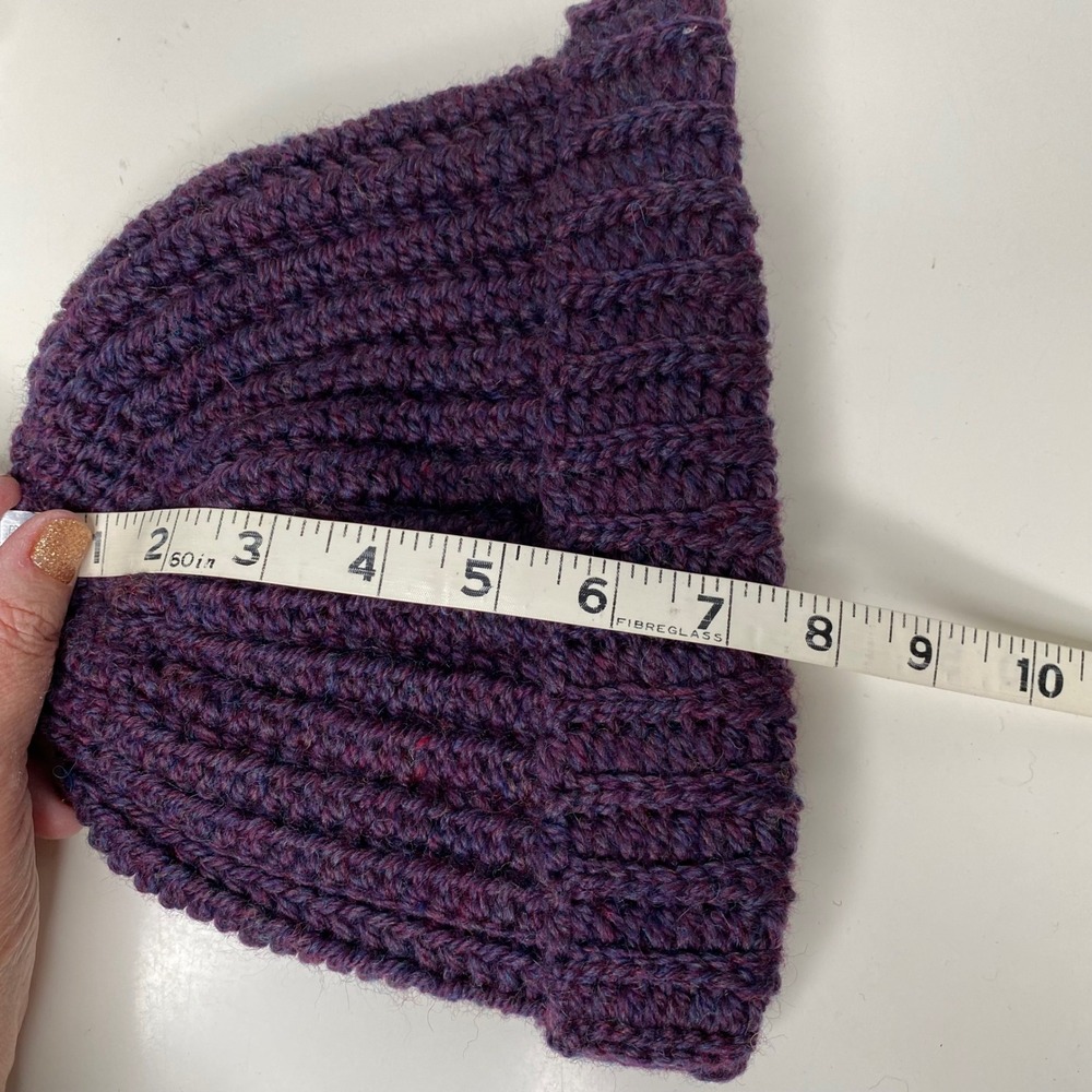 Handmade Chunky Knit Beanie‎ Hat Deep Purple Ribbed Cuffed Winter Warm Unisex - Picture 8 of 9